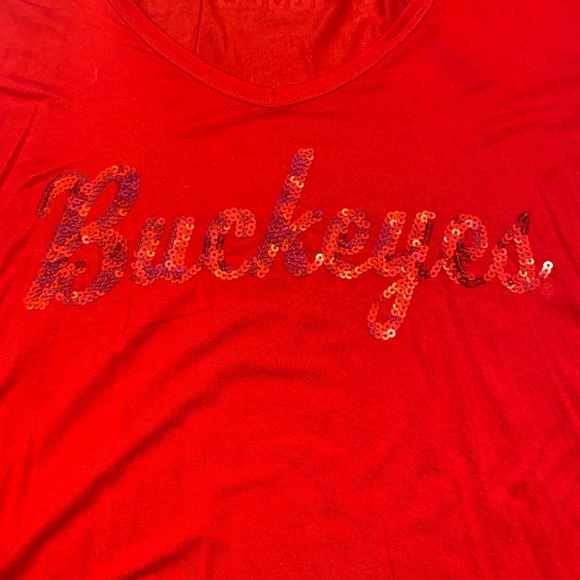 PINK OSU BUCKEYES BLING Cold shoulder T - Picture 2 of 4